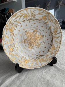 "Plato de sopa de porcelana Fischer & Mieg Pirkenhammer 9,5"" con incrustaciones doradas" - Imagen 1 de 7