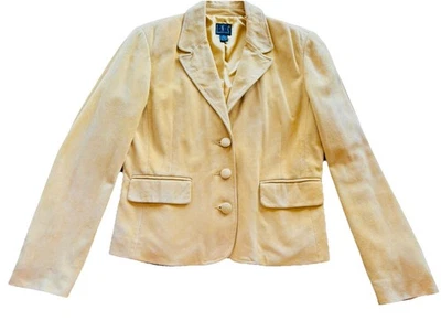 I.N.C. International Concepts Camel Yellow Suede Leather Blazer Women’s Size L - Image 1 of 4