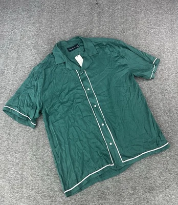 Abercrombie and Fitch Camp Collar Shirt Mens XL Green Satin Casual Button Up - Image 1 of 4
