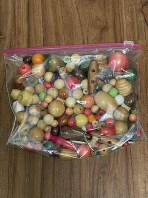Lot Of Loose Vintage Wooden Beads - Assorted Sizes, Colors, Textures And Shapes - Image 1 of 4