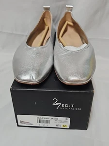 Naturalizer 27 Edit Carla SILBER Leder-Ballerinas eckige Zehenpartie Freizeit Größe 8,5 M - Bild 1 von 17