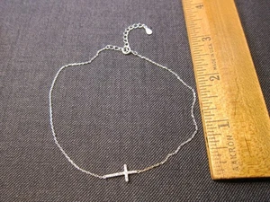 Gorgeous dainty 925 sterling silver cross anklet 9-10.5" long - Picture 1 of 3