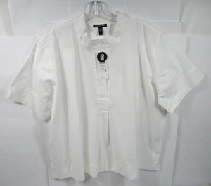 - Neu mit Etikett Eileen Fisher weißes Stehkragen-Top gewaschene Bio-Baumwoll-Popeline Größe L - Bild 1 von 6