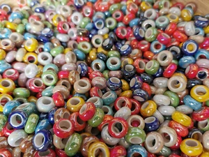 20 Ceramic beads, macrame beads 12-13mm, large hole 6mm, mixed Colours - Picture 1 of 5