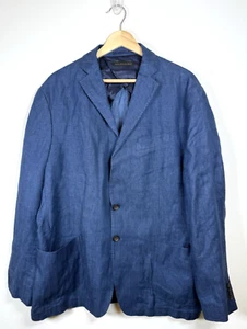 JoS A Bank Reserve 100% Linen Blazer Jacket Mens 44R Blue Chevron Sport Coat - Picture 1 of 10