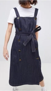 ASOS WHITE DENIM PINAFORE / BUTTON UP DRESS - SIZE 16 - Picture 1 of 9