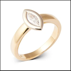 18K 750 Bicolor Gold Solitaire 0,50ct Diamond Ring RG56 Halbkaräter Navette DHL - Bild 1 von 24