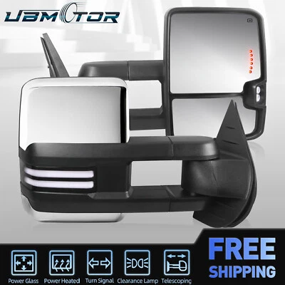 Chrome Power Heated Signal Tow Mirrors For 2007-2014 Chevy Silverado GMC Sierra - Imagem 1 de 4