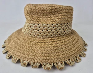 Eric Javits Mita Squishee Bucket Hat Peanut Packable Straw Tan Two Tone UPF 50+ - Picture 1 of 3