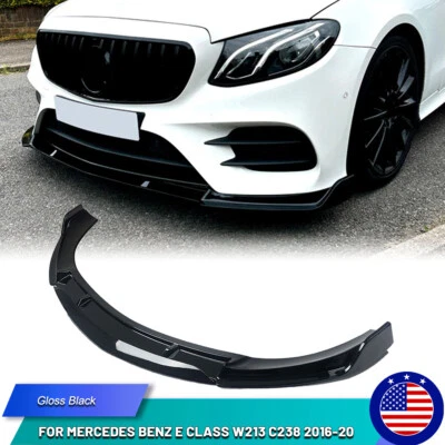 For Mercedes Benz E Class W213 C238 E300 2016-20 Gloss Black Front Splitter Lip Foto 1 de 4