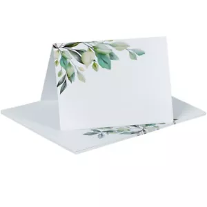 50 Pack Wedding Place Cards Elegant Tent Table Name Cards Green Leaves - Picture 1 of 6