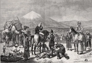 Irán Persa Caza con Cetrería, Cachimba, Impresión Grabada Antigua Años 1870 y Artículo - Imagen 1 de 8