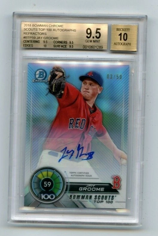 2018 BOWMAN CHROME #BTP-59 JASON GROOME AUTOGRAPH "REFRACTOR" RC #3/50, BGS 9.5 - Image 1 of 1