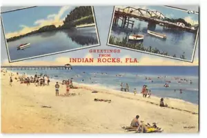 INDIAN ROCKS, FLORIDA Strandszene Grüße Leinen 40er Jahre Vintage Postkarte - Bild 1 von 2