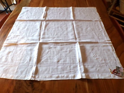 Linge ancien 1 Napperon Centre de table lin  blanc avec jours et monogramme MM - Photo 1/4