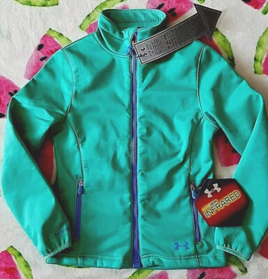 Under Armour ColdGear Infrared TEAL Blue Green Active Jacket Girls S 7-8 $135 - Image 1 of 3