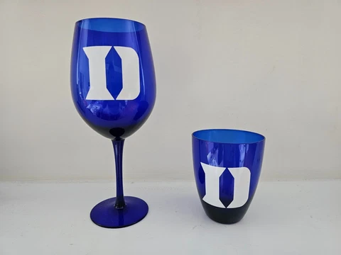 Set of 2 Duke Blue Devils Wine Glasses - Blue Wine Glass - Stemless & Stemmed Cover