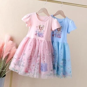 Kids Girls Frozen Elsa Princess Dresses Tutu Dress Up Fancy Cosplay Costume Gift - Picture 1 of 14