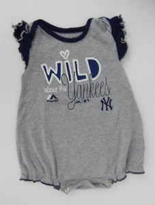 Majestic~New York Yankees*One Piece Romper*Size 3/6Mo*"Wild About The Yankees" - Picture 1 of 8