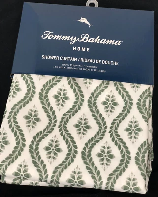 Tommy Bahama Home Floral Vines French Country Fabric Shower Curtain Green White - Image 1 of 4