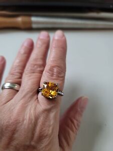 Square yellow citrine Crystal Braided Cable Ring Stainless Designer  Style