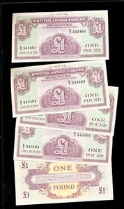 G.B. Armed Forces 4th Series 1 One Pound Paper - wow - 1956 - 5 CU NOTES #BB - Picture 1 of 1