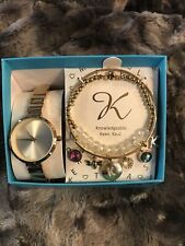 American Exchange Quartz Watch & Bracelet Set "K" Charms Gold Tone NIB