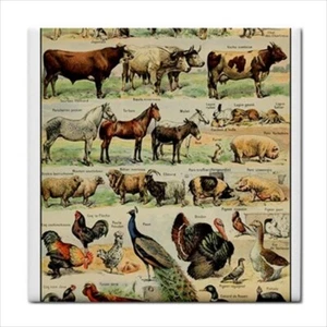 Farm Animals Livestock Vintage Style Art Border Backsplash Ceramic Craft Tile - Picture 1 of 2