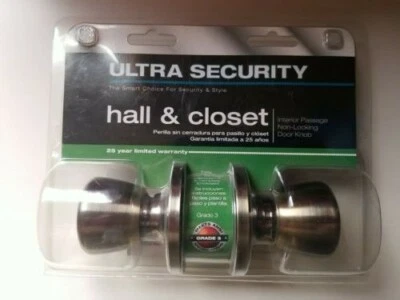Ultra Seguridad Hall & Closet 84433 Perillas de Puerta Sin Bloqueo Latón Antiguo Nuevo Foto 1 de 4