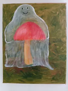 Lot of 5 Holloween Mushrooms & Ghost 8" by 10" Original Oil Paintings - Picture 1 of 5