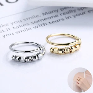Anello antistress ansia anello fidget donna anelli argento gioielli perline adulti - Foto 1 di 12
