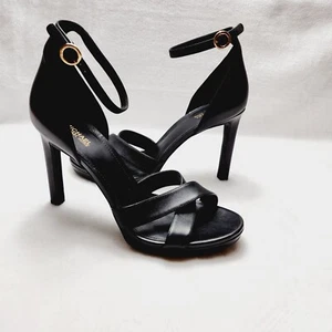 Sandalias de tacón Michael Michael Kors de cuero negro con correa al tobillo talla 8,5 - Imagen 1 de 10