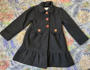 EUC Girls Black Wool Blend Satin Lined Pea Coat Nautical Anchor Jacket Size 5 6 - Picture 1 of 14
