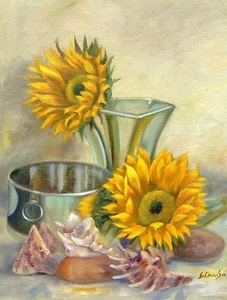 Collectible Original Oil Painting of "Two Sunflowers", Still-life of Floral - Picture 1 of 7