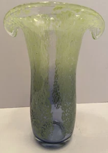 Mundgeblasene Kunstglas blau grün Spritzvase ausgestellt Lippenspitze - Bild 1 von 6