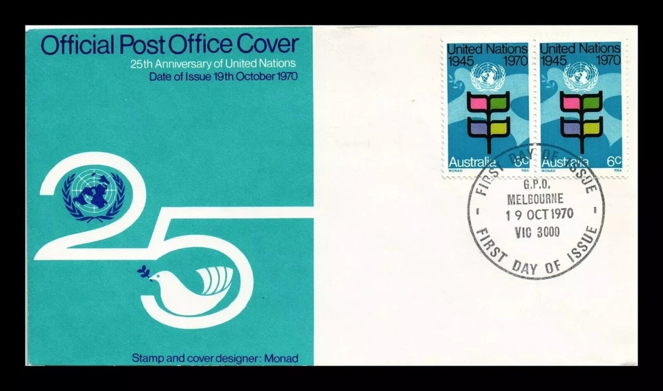 AUSTRALIA UNITED NATIONS 25TH ANNIVERSARY MELBOUNE VIC FDC UNADDR - Image 1 of 1