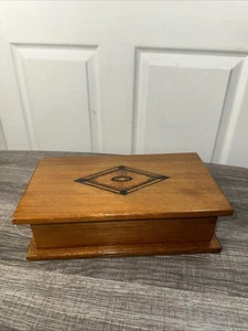 Vtg Wooden Inlaid Trinket Jewelry Caddy Chest Dresser Box Marquetry Veneer - Picture 1 of 14