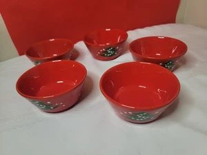 Set 5 ciotole da dessert Waechtersbach albero di Natale 5" frutta rossa - Foto 1 di 6