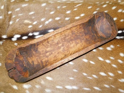 Carved Wooden Dough Bowl Primitive Wood tray Trencher Baguette Decor  20 1/4" - Image 1 of 4