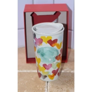 Starbucks Watercolor Hearts DOT 10 oz Ceramic Travel Tumbler Coffee Mug 2015 NWT - Picture 1 of 7