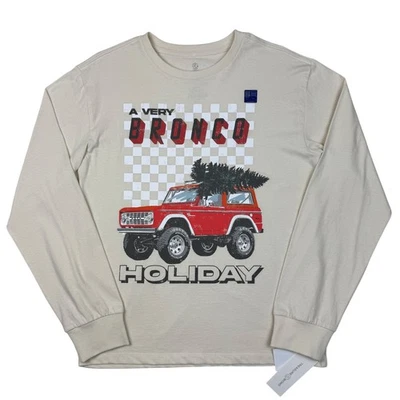 Treasure & Bond Ford Bronco Holiday Long Sleeve T-Shirt Kids XL 14/16 Ivory - Image 1 of 4