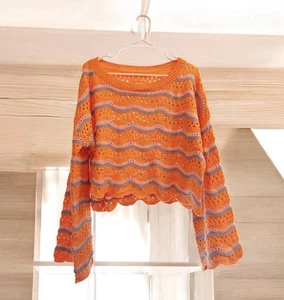 Reba Knit Striped Orange Sweater L - ($55 RETAIL) ~ Free People Style! - Picture 1 of 10