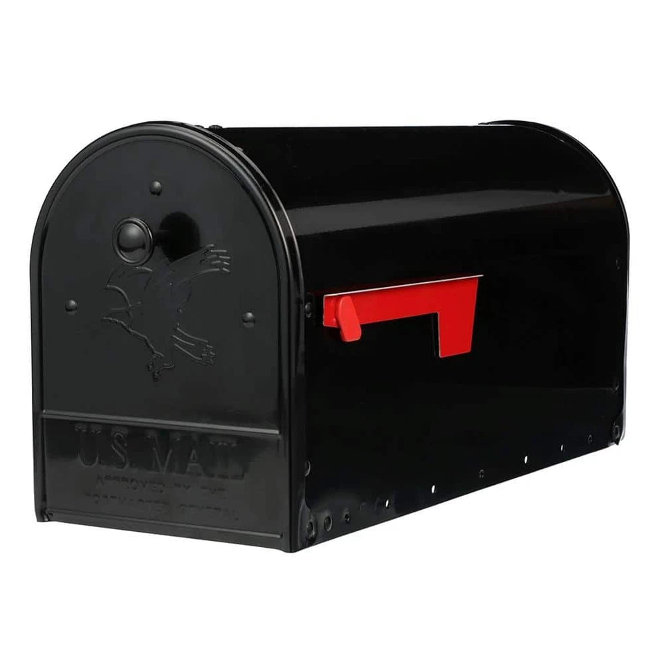 Outback Post-Mount Mailbox Double Doors Large Black Steel - OM160BAM