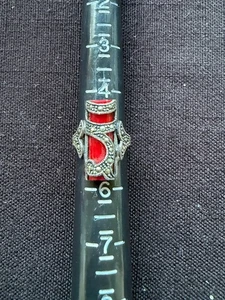 1920’s Polished Carnelian & Marcasite Sterling Cocktail Ring Germany Size 5 - Picture 1 of 3