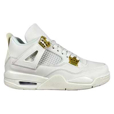 JORDN Uomo Donna Turnschuhe Retro 4 Unisex Schuhe Air&Jordan-Weiß/Gold Sneaker EU36-46