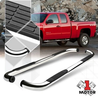 铬 3 英寸圆形侧踏板侧杠适用于 99 - 19 GMC Sierra/Silverado 扩展驾驶室 — 第 1/4 张图片