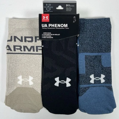 Calcetines Under Armour UA Phenom Training Crew (paquete de 3) para hombre 8-12 grandes azules NUEVO Foto 1 de 4