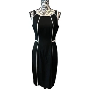 WHBM NUEVO CON ETIQUETAS Vestido Vaina Sin Mangas Oscuro Contraste Negro con Ribete Blanco Talla 4 - Imagen 1 de 15