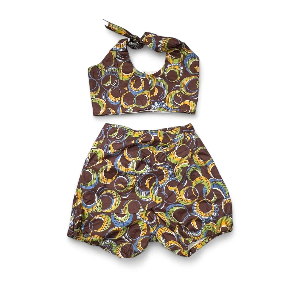 Conjunto de Disfraz Infantil Vintage 2 Piezas Halter Top y Pantalones Cortos Burbuja, Talla 5/6 Estampado Mod Foto 1 de 4