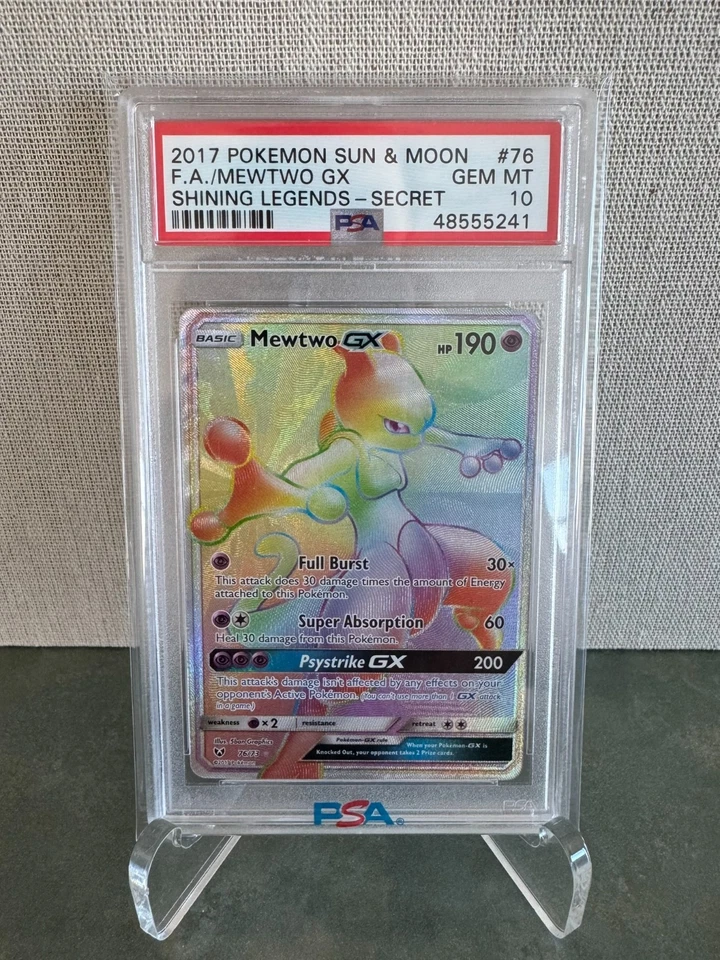 2017 POKEMON SUN & MOON SHINING LEGENDS SECRET #76 FULL ART MEWTWO GX PSA 10 - Image 1 of 1